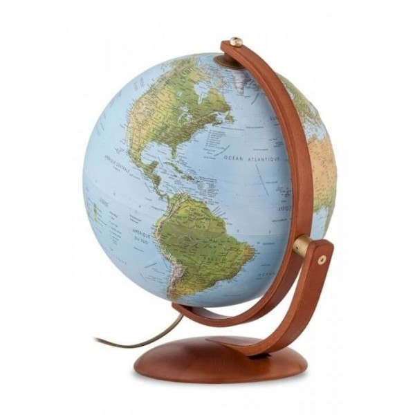 Globe terrestre lumineux de diamètre 14 cm, avec support en bois